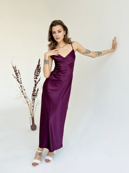 - V-neck off shoulder thin shoulder strap backless and floor length Prom dress