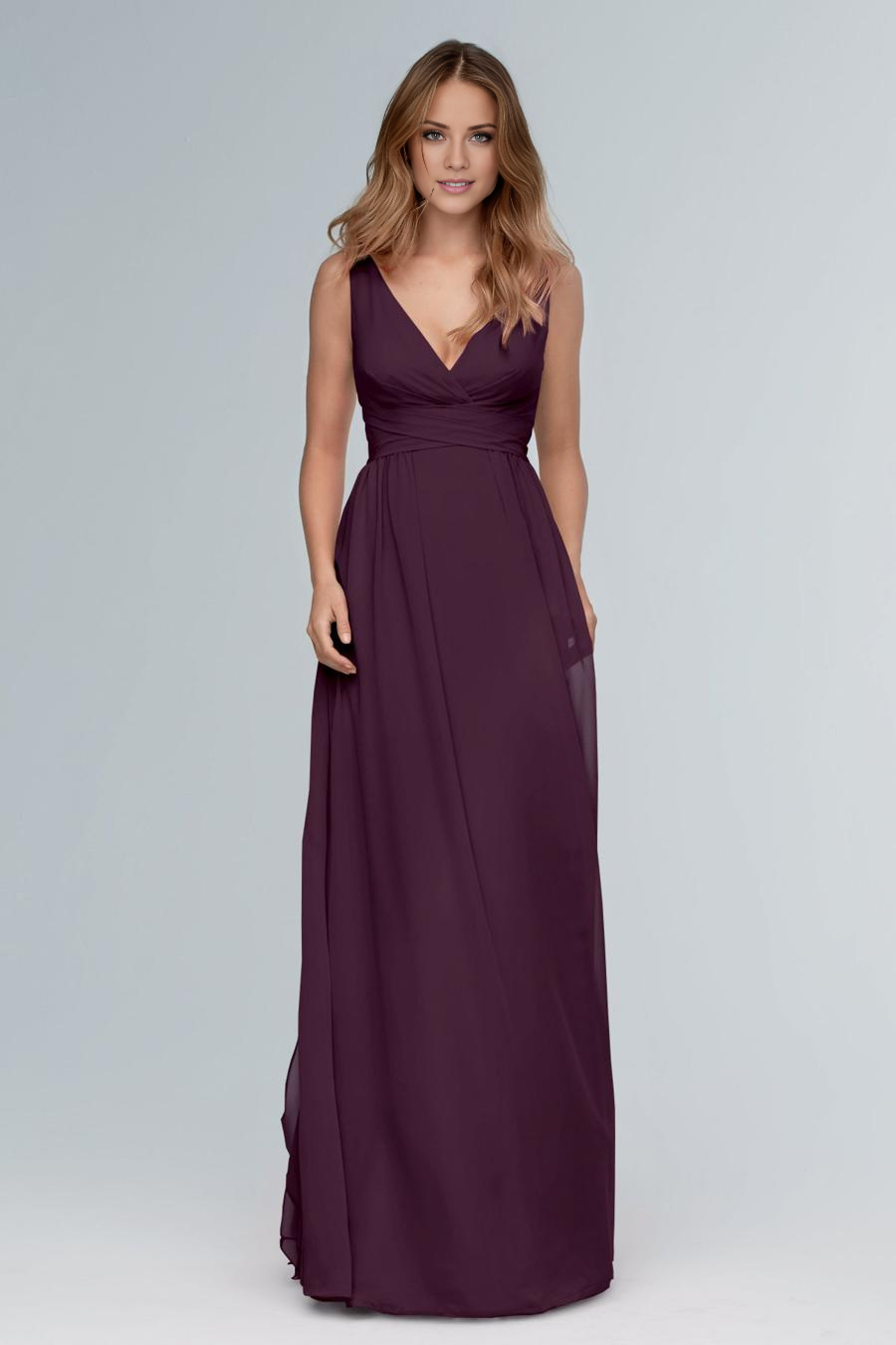 V-neck off shoulder sleeveless backless and floor length evening dress