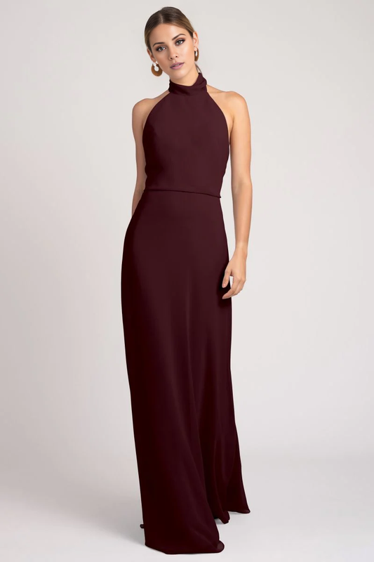 halter neckline off shoulder sleeveless backless and floor length evening dress
