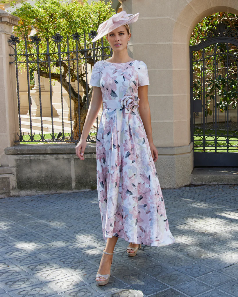 A-Line Mother of the Bride Dress Kentucky Derby Dresses Formal Wedding Guest Elegant Bateau Neck Asymmetrical Ankle Length Chiffon Short Sleeve with Pleats Flower