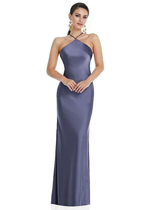 halter neckline off shoulder sleeveless backless and floor length Prom dress