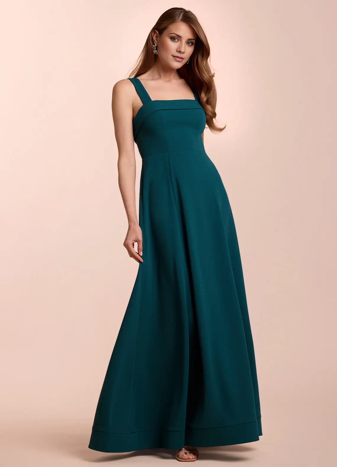 A-line straight neckline backless and floor length Prom dress