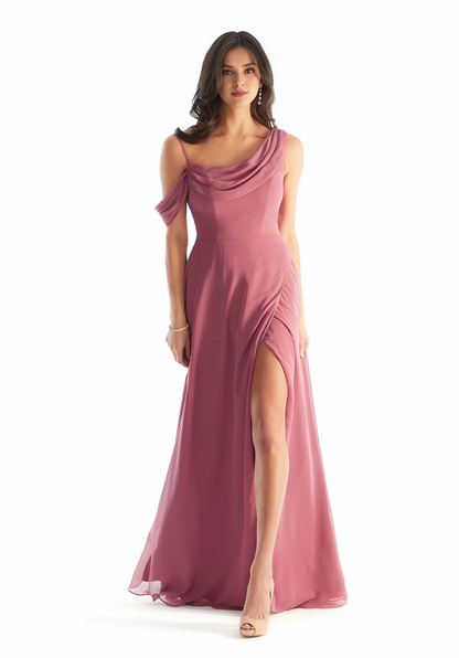 Single shoulder strap pocket collar back zipper and floor length dress