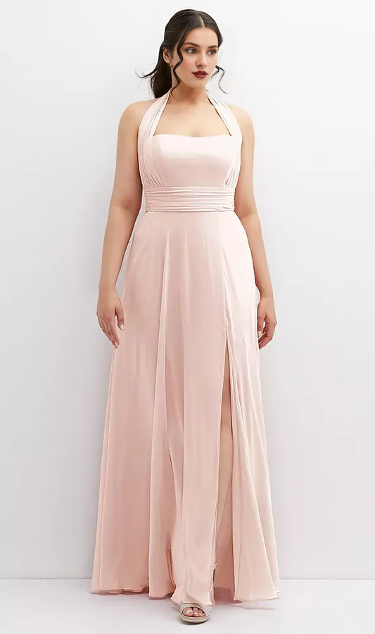Hanging neck multi-directional chiffon long Prom dress