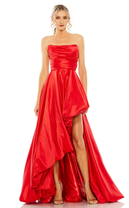 Off shoulder collar tight corset asymmetric high slit and floor length evening dress