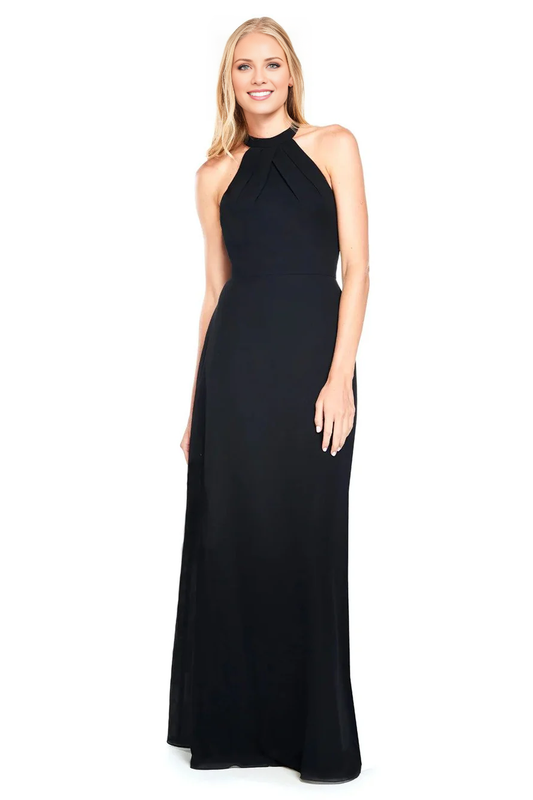 halter neckline off shoulder sleeveless backless and floor length evening dress