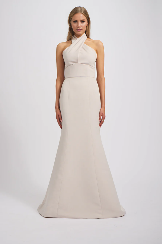 halter neckline off shoulder sleeveless backless and floor length Prom dress