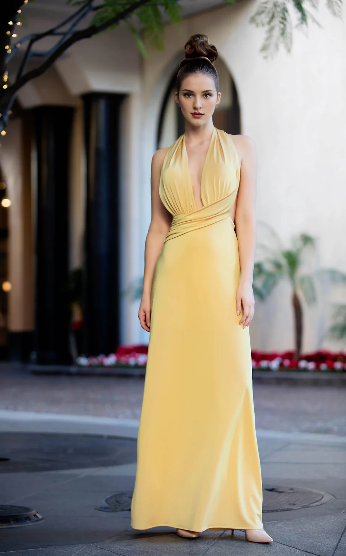 Hanging neck strapless backless and floor length Prom dress