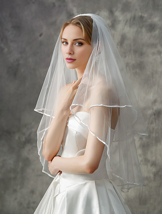 - Double layered fashion/European wedding veil with elbow veil paired with layered/solid color chiffon dress leaving a deep impression in 2026