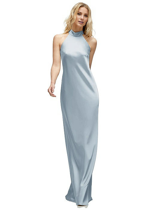 halter neckline off shoulder sleeveless backless and floor length Prom dress