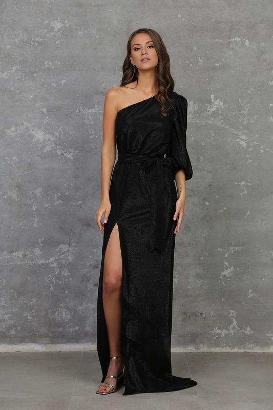 - Asymmetric neckline backless side slit and floor length Prom dress