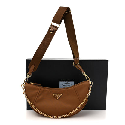 Re-Nylon Saffiano Demi-lune Shoulder Bag Brown