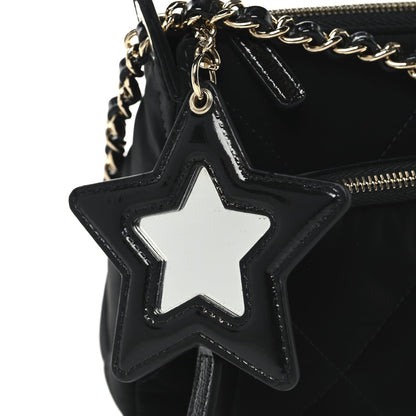 Velvet Effect Nylon Shiny Crumpled Calfskin Quilted Chanel 25 Clutch With Chain Black