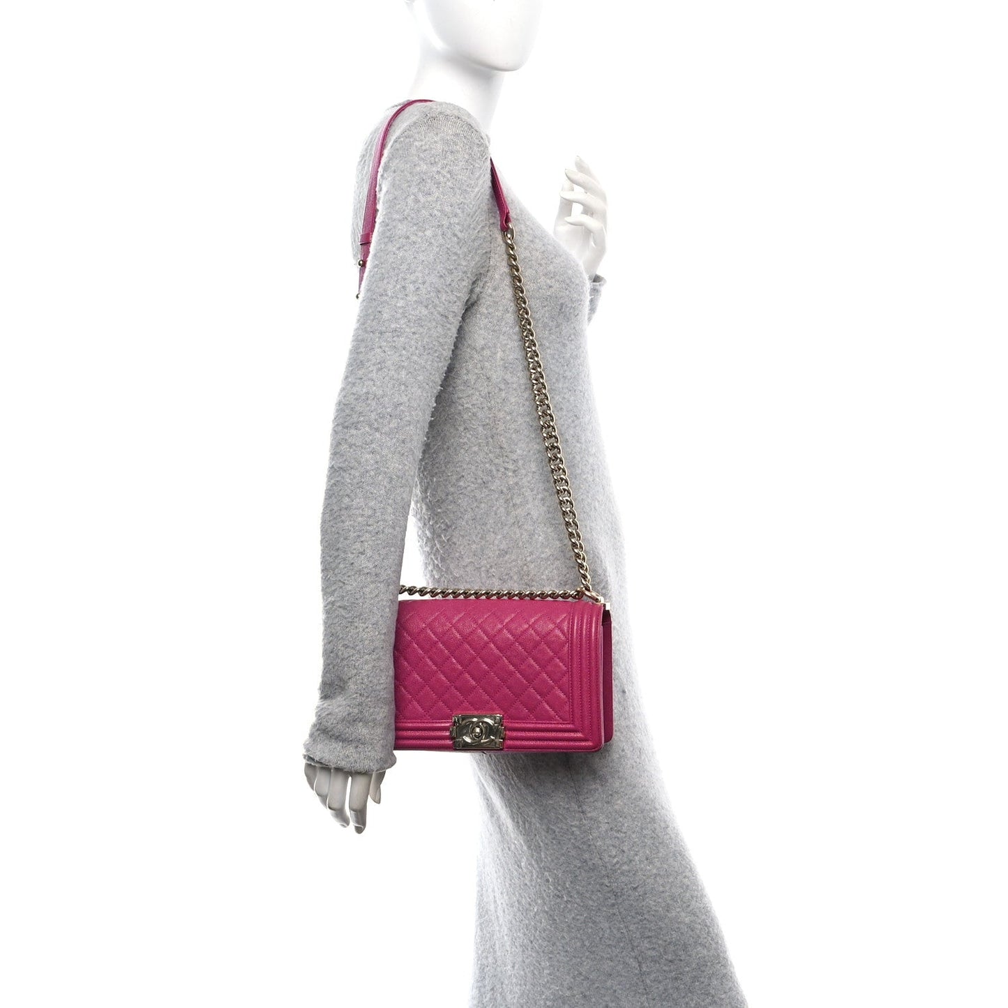 Caviar Quilted Medium Boy Flap Dark Pink