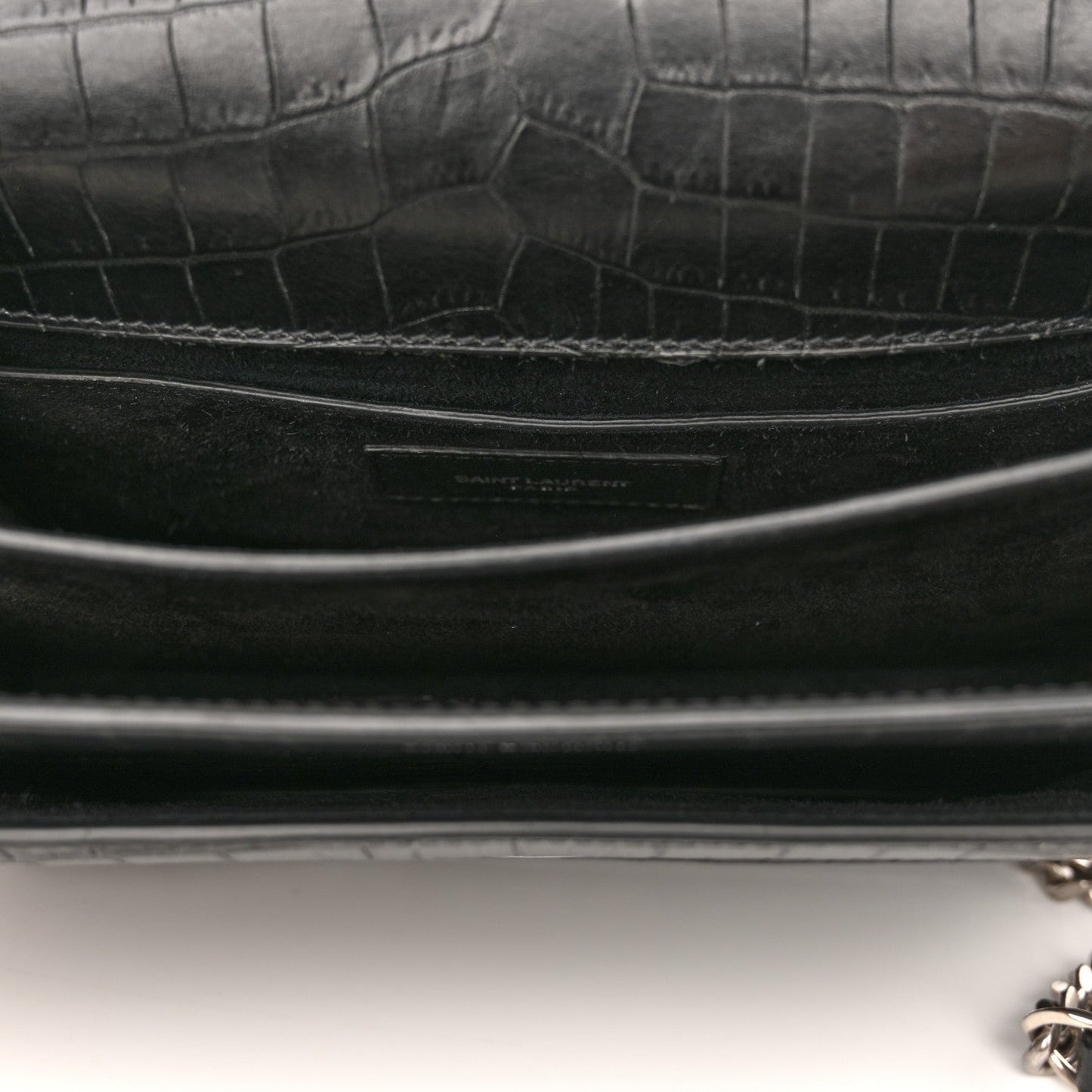 Calfskin Crocodile Embossed Medium Monogram Sunset Black