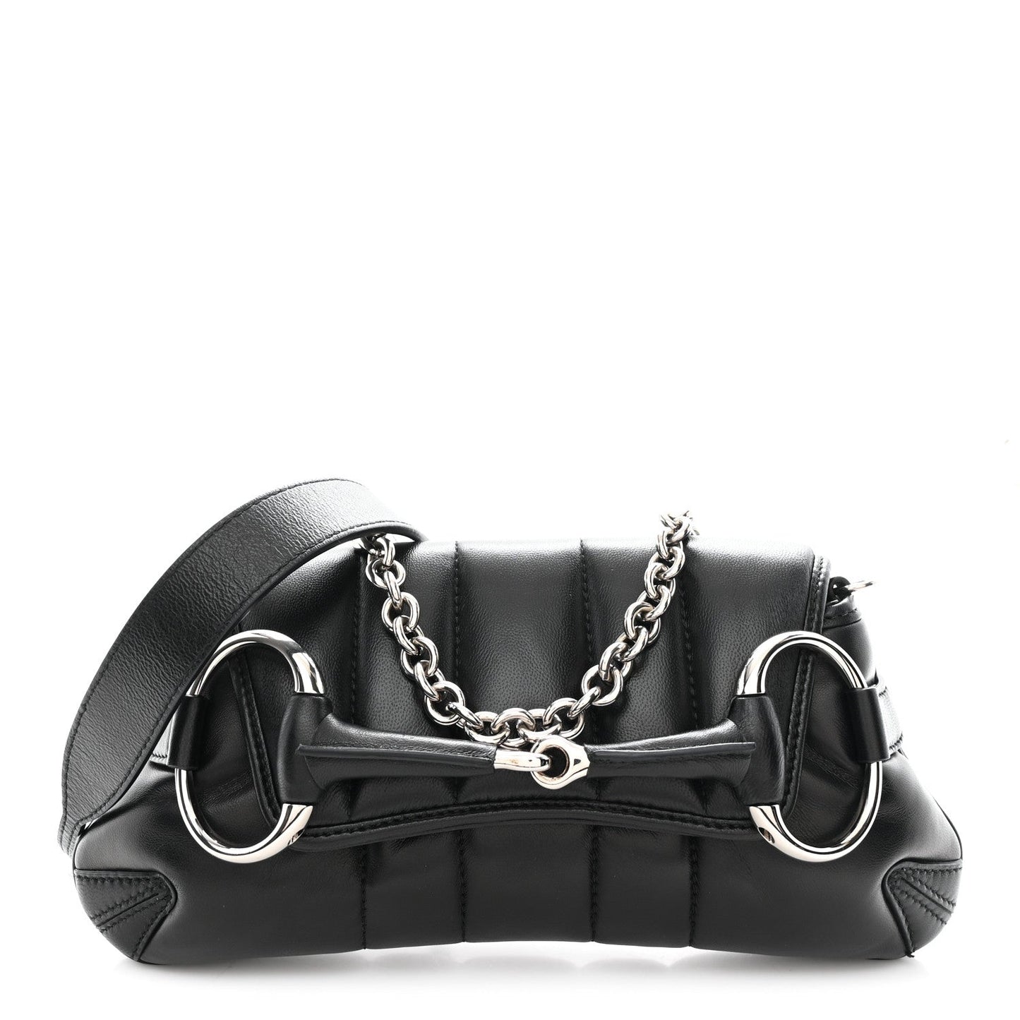 Nappa Vertical Matelasse Small Maxi Horsebit Chain Shoulder Bag Black