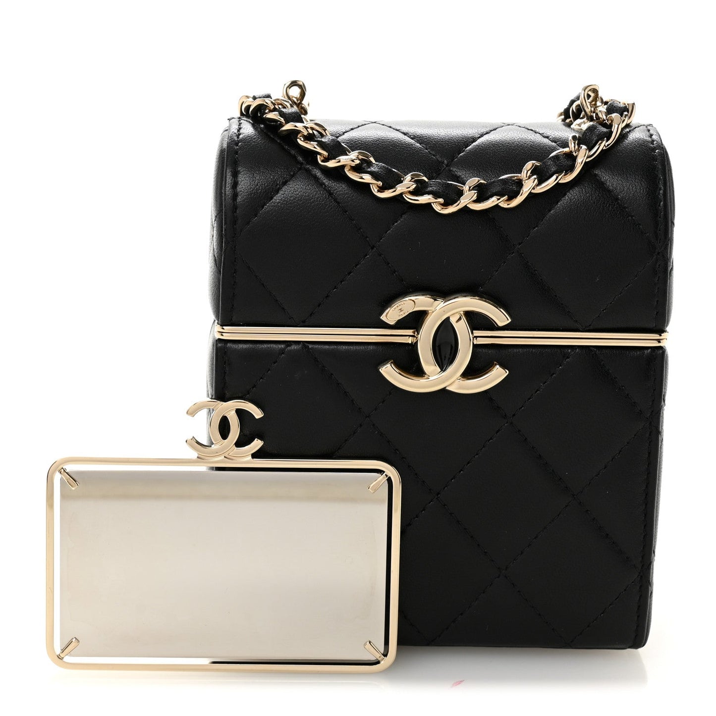 Lambskin Quilted Small Box With Chain Black