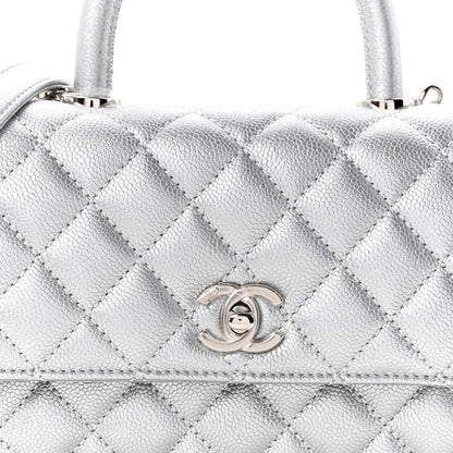 Metallic Caviar Quilted Mini Coco Handle Flap Silvery