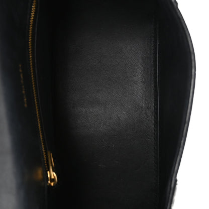 Shiny Calfskin Crocodile Embossed Small Hourglass Top Handle Bag Black