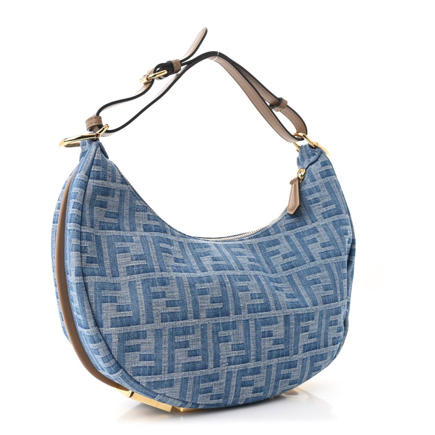Denim Vitello Grace Mirror Logo Small Fendigraphy Hobo Bag Denim Sand