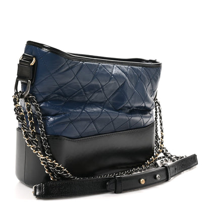 Aged Calfskin Quilted Medium Gabrielle Hobo Navy Black