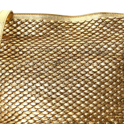 Metallic Laminated Lambskin Medium Scale Flamenco Knot Clutch Gold