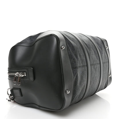 Soft GG Supreme Monogram Appia Calfskin Web Large Carry On Duffle Bag Black Grey