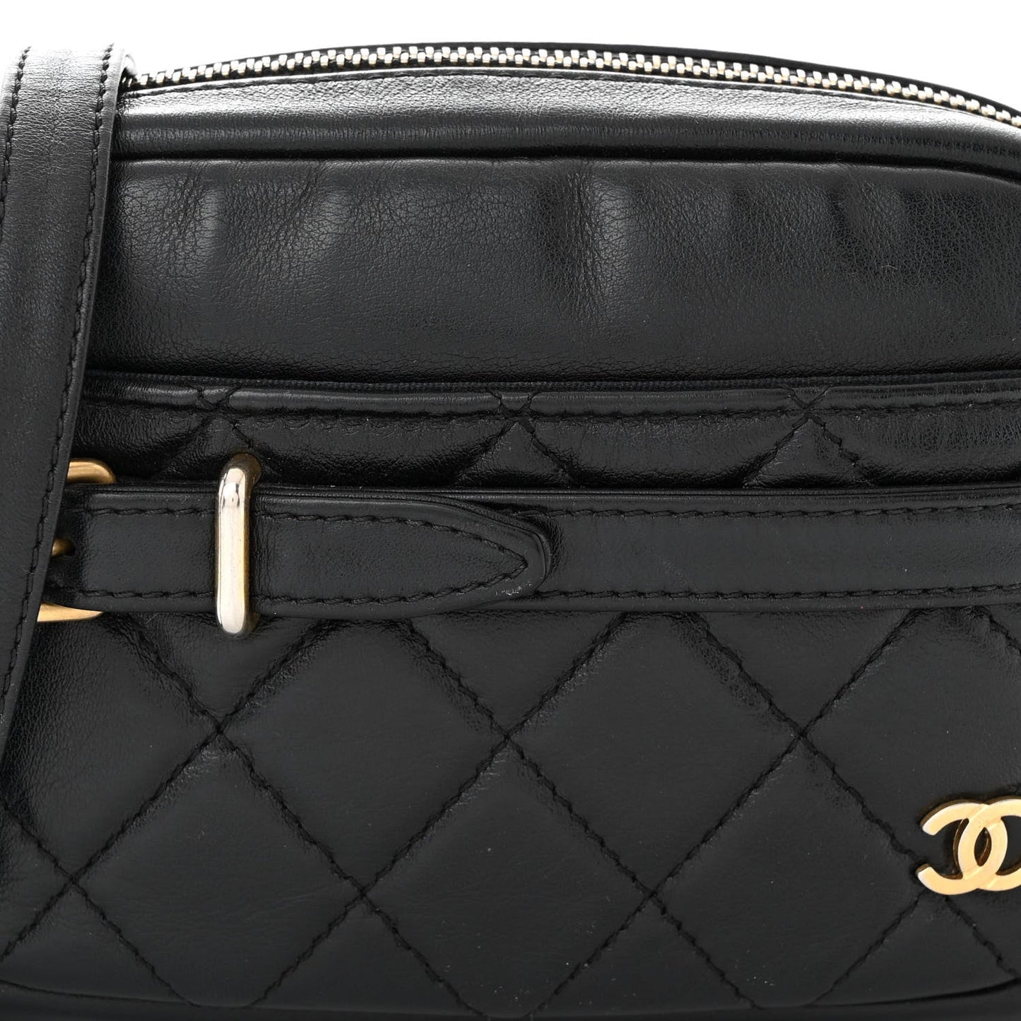 Lambskin Quilted Small Buckle Camera Case Bag Black