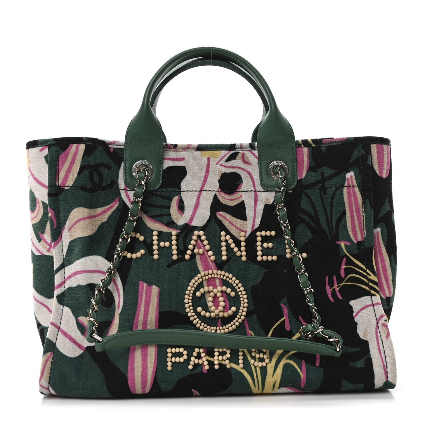 Velvet Calfskin Beaded Small Deauville Tote Pink Green Black