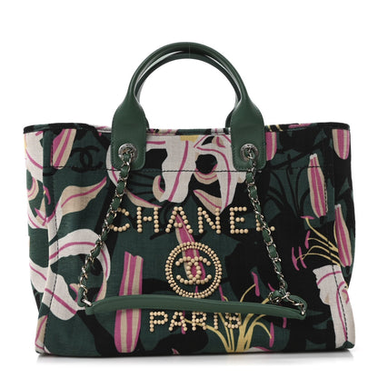 Velvet Calfskin Beaded Small Deauville Tote Pink Green Black