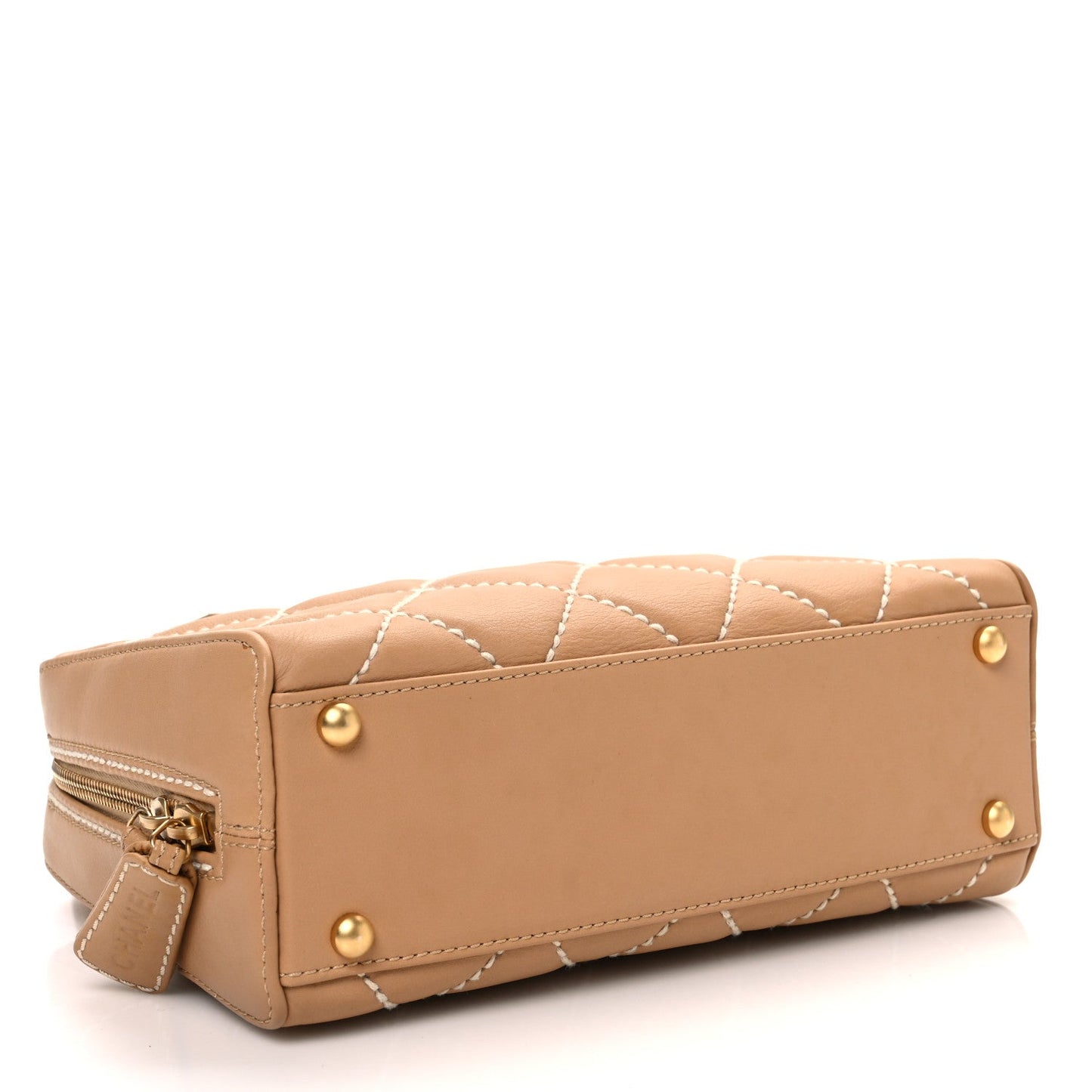 Calfskin Wild Stitch Small Vertical Top Handle Bag Beige