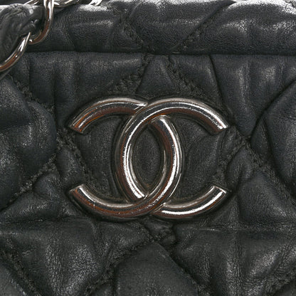 Calfskin Bubble Quilt Bowler Black