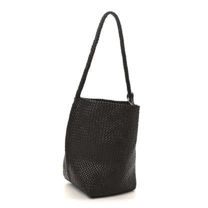 Woven Calfskin Medium N/S Tote Bag Dark Brown