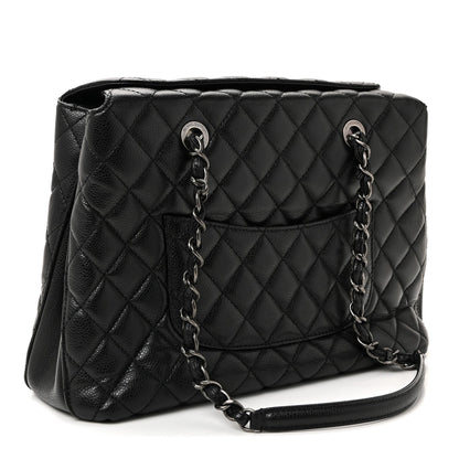 Caviar Quilted Small City Shopping Tote Black