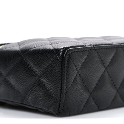 Caviar Quilted Top Handle Slim Vanity With Chain Black
