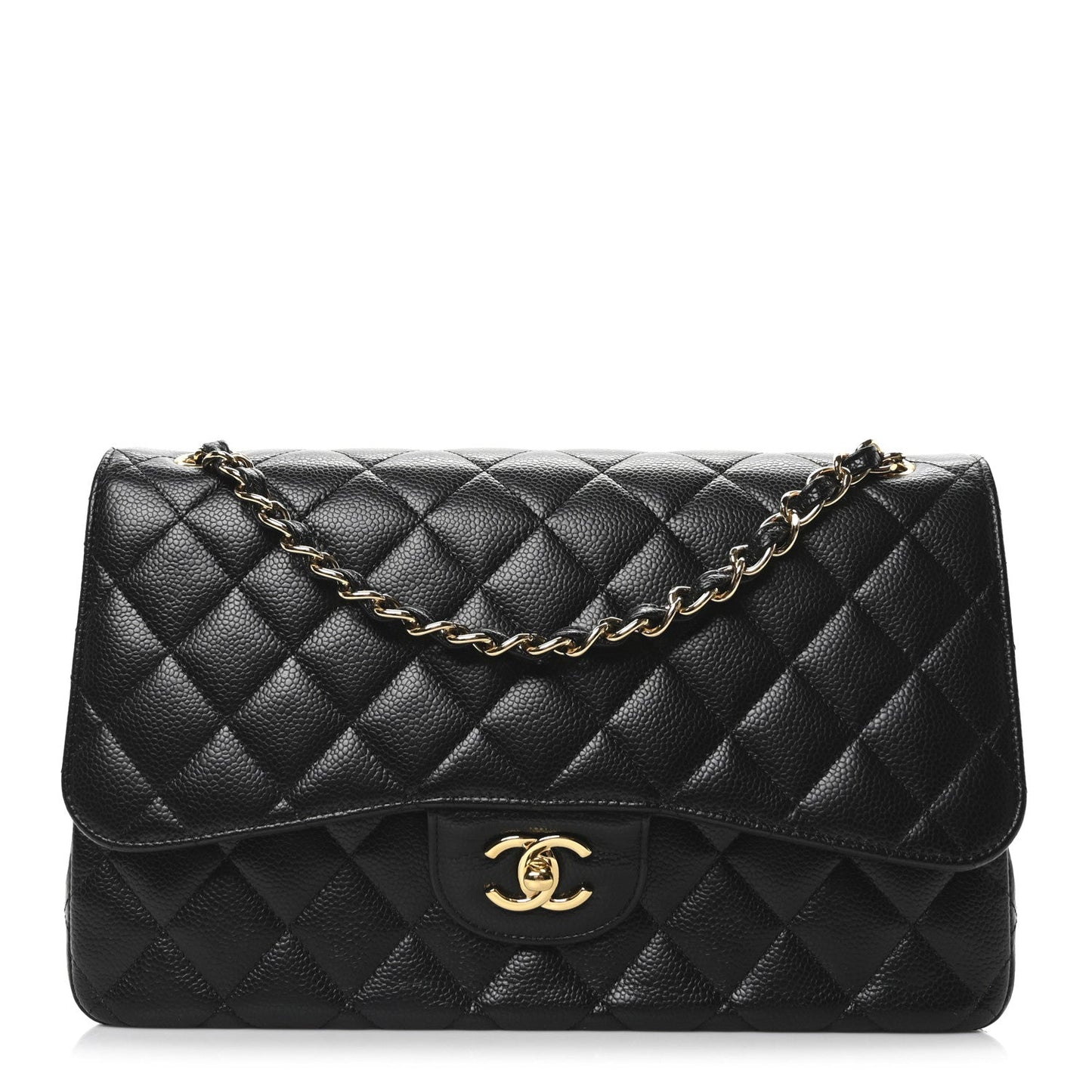 Caviar Quilted Jumbo Double Flap Black