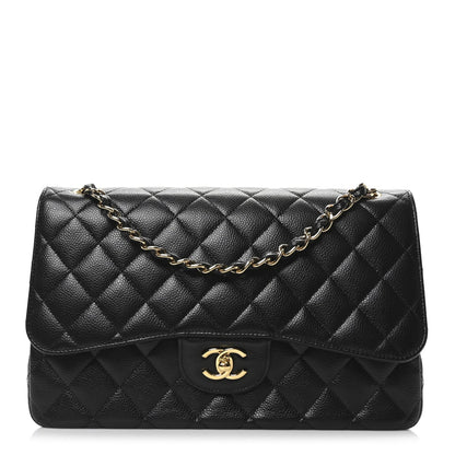 Caviar Quilted Jumbo Double Flap Black