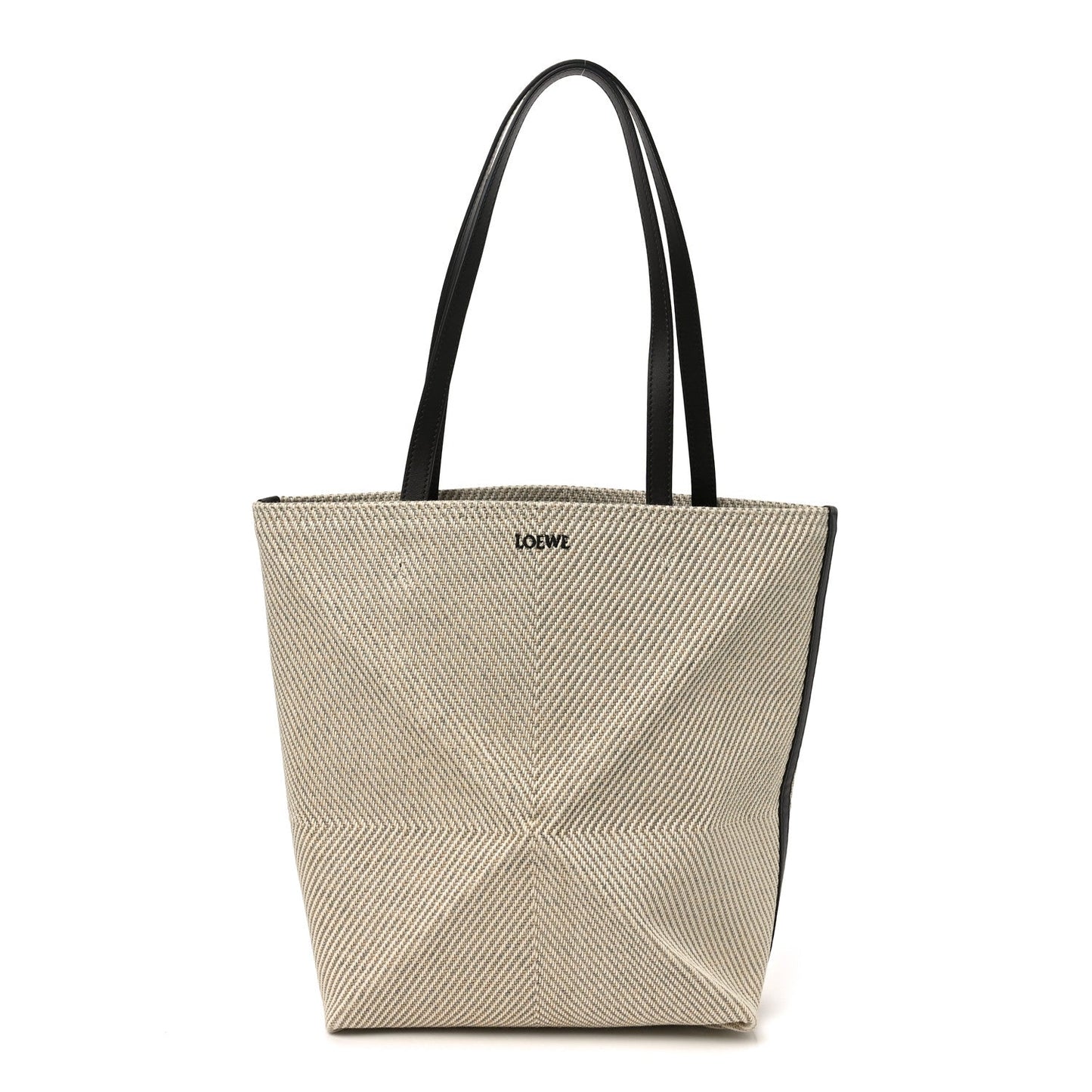 Cotton Calfskin Paula's Ibiza Medium Puzzle Fold Tote Ecru Hazel