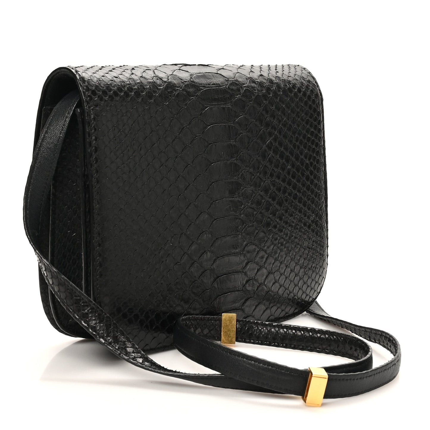 Snakeskin Medium Classic Box Flap Bag Black