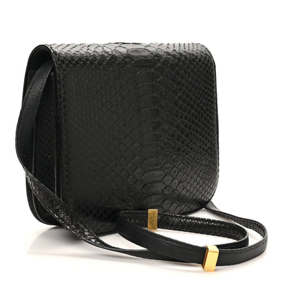 Snakeskin Medium Classic Box Flap Bag Black