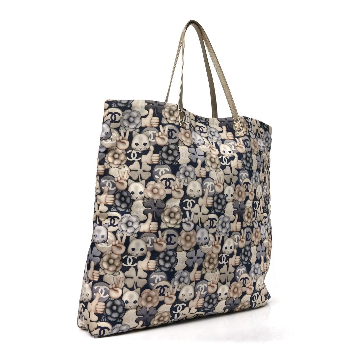 Nylon Cat Emoticon Tote Navy Silver