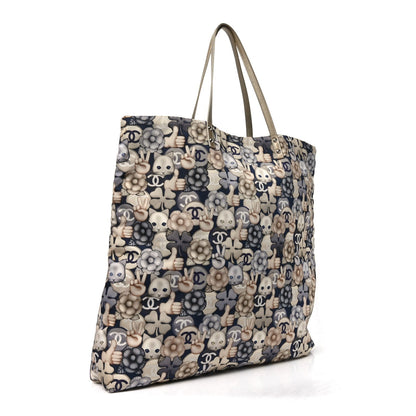 Nylon Cat Emoticon Tote Navy Silver