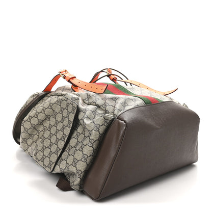GG Supreme Monogram Medium Ophidia Double Buckle Backpack Beige Ebony Neon Orange