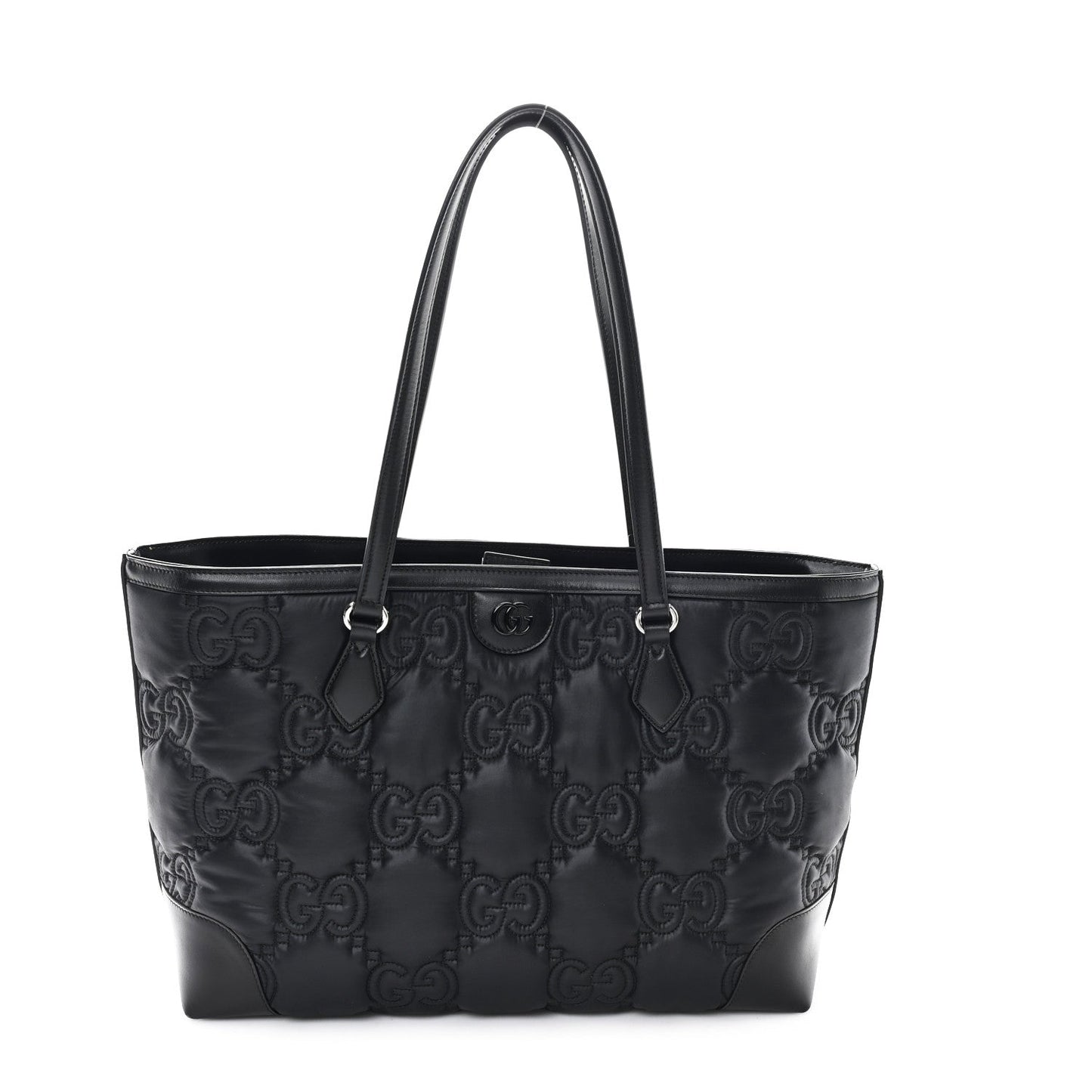 Nylon Calfskin Enamel GG Matelasse Medium Ophidia Shopping Tote Black