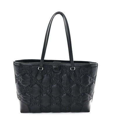 Nylon Calfskin Enamel GG Matelasse Medium Ophidia Shopping Tote Black