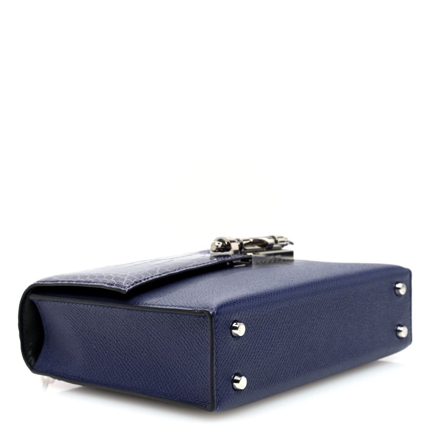 Epsom Shiny Alligator Mini Verrou Chaine Bag Bleu Encre Black