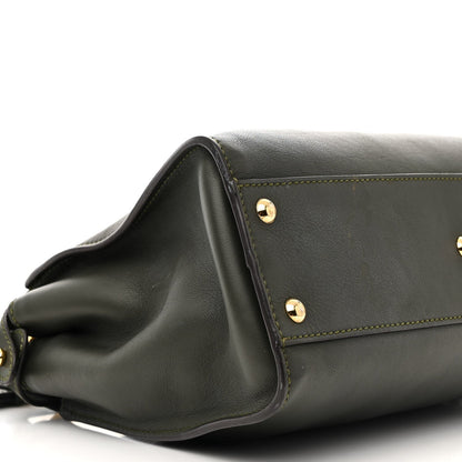 Vitello Seta Shiny Nappa Medium Peekaboo Iconic Satchel Verde Prato Makeup