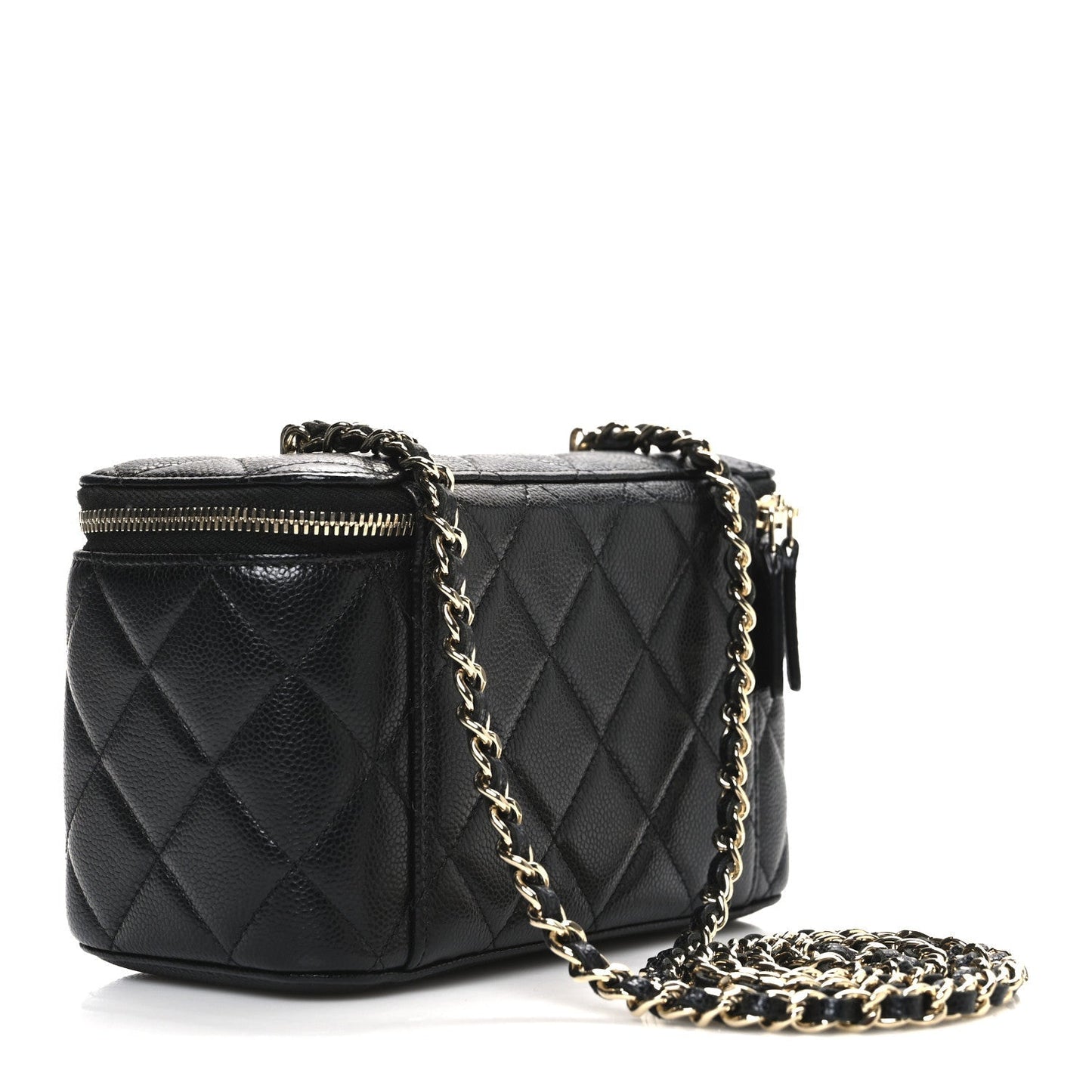 Caviar Quilted Small Vanity Case With Chain Black