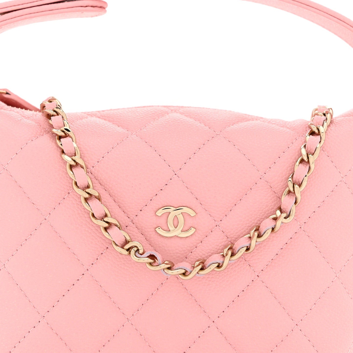 Caviar Quilted Hobo Clutch With Chain Pink