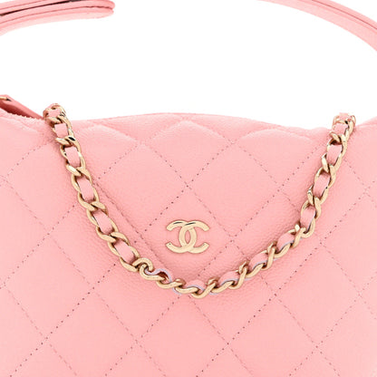 Caviar Quilted Hobo Clutch With Chain Pink